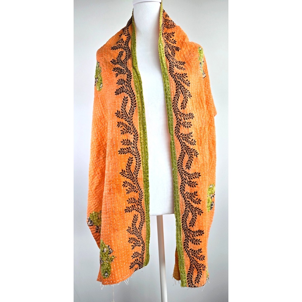 Reversible Kantha Handmade Recycled Sarvis Scarf Y2K Boho Ethical Floral Cotton